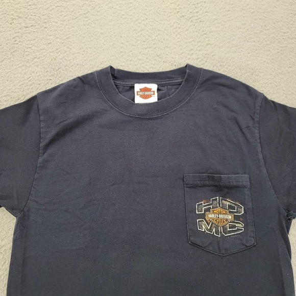 Harley Davidson‎ Shirt Mens Small Hanes Beefy T Blue Zips 45th Parallel Pocket - Picture 2 of 16